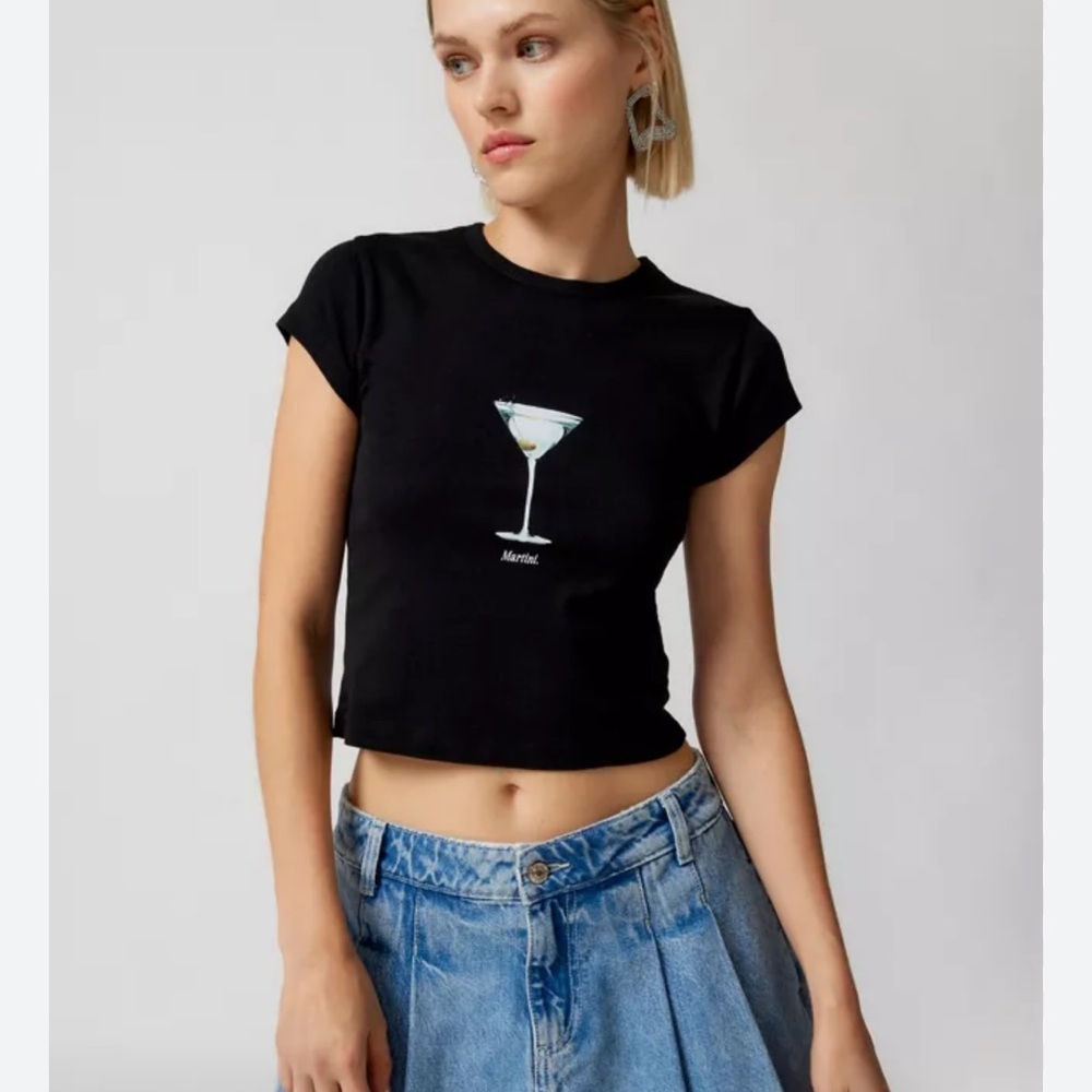 Urban Outfitters Black Martini Graphic Baby Tee